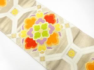 アンティーク　斜め格子に華文模様織り出し袋帯(材料)